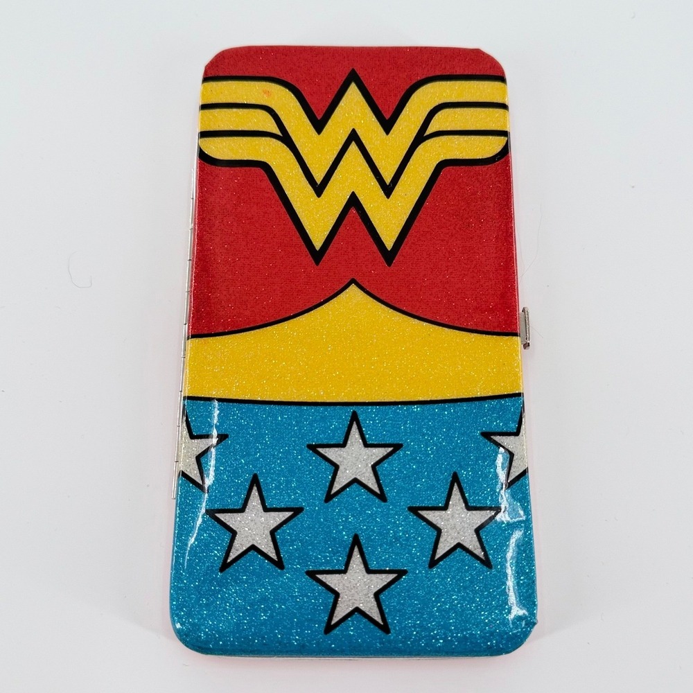 DC COMICS Wonder Woman Glitter Wallet Hard Case Clutch Red Blue Gold Stars